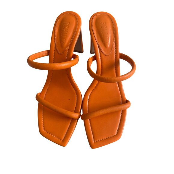 SCHUTZ Orange Leather Double Strap Sandals Heels Size 7.5 - Picture 6 of 11